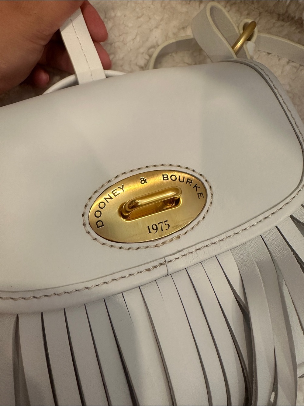 Dooney & Bourke White Leather Fringe Crossbody with Gold Hardware - Picture 4 of 4